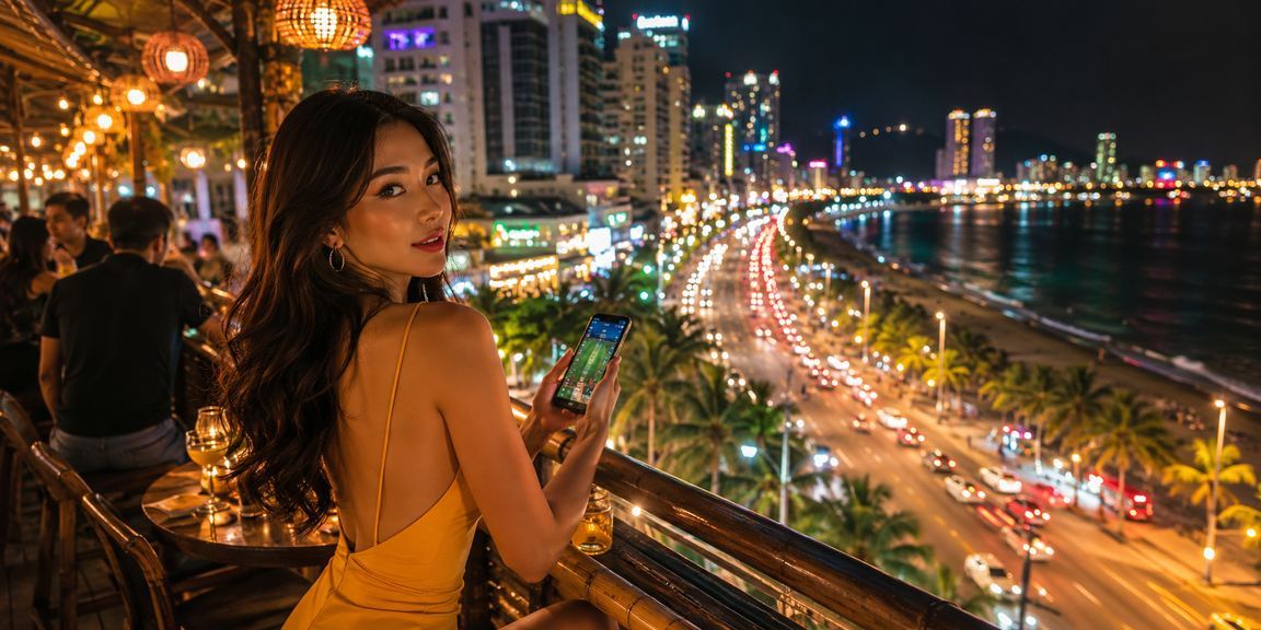 Cảnh chợ đêm Nha Trang với người chơi tham gia sports betting trực tuyến